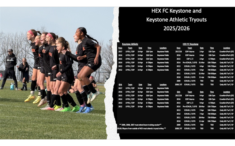 HEX FC Keystone and Keystone Athletic Tryouts!